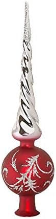 Christmas Tree Topper – Unique Collection of Blown Glass Xmas Tree Finials – Mouth-blown, hand-painted Treetop Glass Season Decorations, Beautiful,Classic Christmas Tree ornaments, 10 inch,Twisted Red