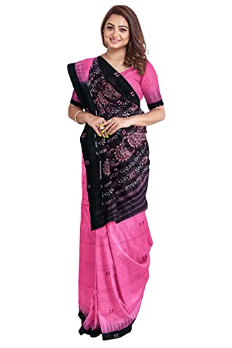 Image of Odisha Sambalpuri Handloom Ikat Women's Cotton Saree, Odisha Handloom Handmade Pure Cotton Khandua Saree, Ikkat Orissa Traditional Handloom Saree Without Blouse