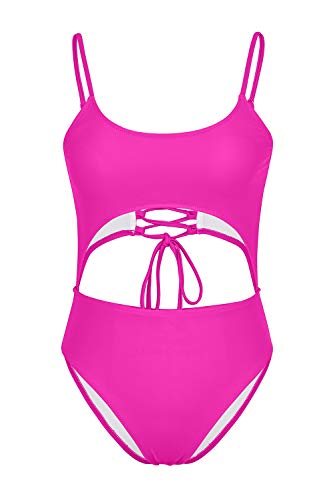 Image of Meyeeka Womens Scoop Neck Cut Out Front Lace Up Back High Cut Monokini One Piece Swimsuit