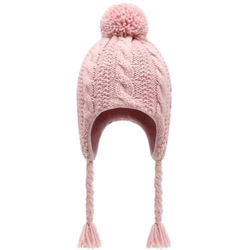 Winter Peruvian Hat Earflap Fleece Lined Pompon Knit Hat Beanie for 3-10T Baby Girls2