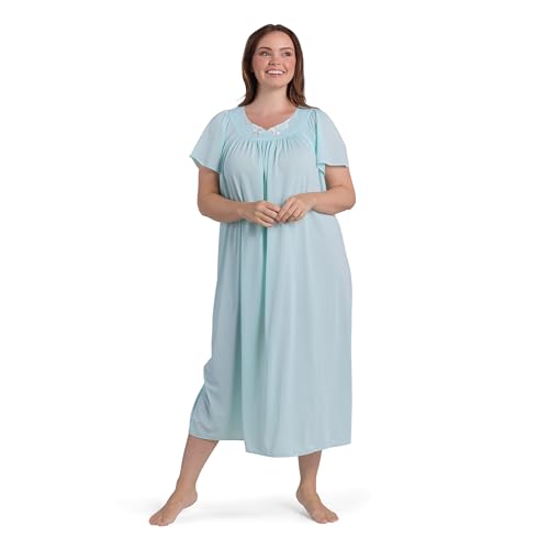 Miss Elaine Nightgown - Women's Long Tricot Nightgown, Short Flutter Sleeves, Comfortable Lightweight Fabric, Sleepwear