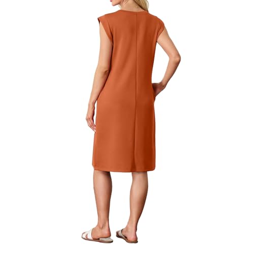 Women's Casual Midi Dresses Crewneck Sleeveless Dress Summer Loose Swing Split Wrinkle-Free Dress with Pockets2