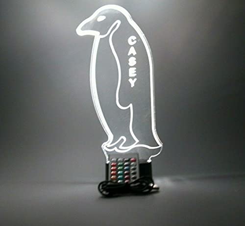 MIRROR MANIA Penguin Aquatic Flightless Seabirds Bird Night Light Up Desk Table Lamp LED Personalized Engraved - It's Wow, 16 Color Options with Remote, Dimmer, Free Engraved, Great Gift