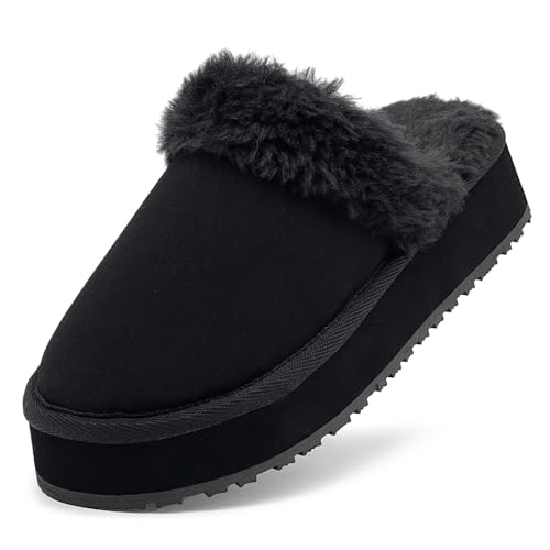 Fuzzy House Slippers for Women Indoor Outdoor Mens Ladies Platform Memory Foam Comfy House Shoes Fluffy Warm Cozy Bedroom Clogs