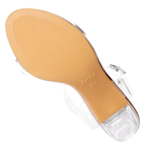 Image of ZriEy Women's Clear Heels Chunky Block Mid High Heeled Sandals