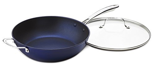 Cuisinart CastLite Non-Stick Cast Iron Chef's Pan with helper and Cover, 4.5-Quart, Blue on Blue