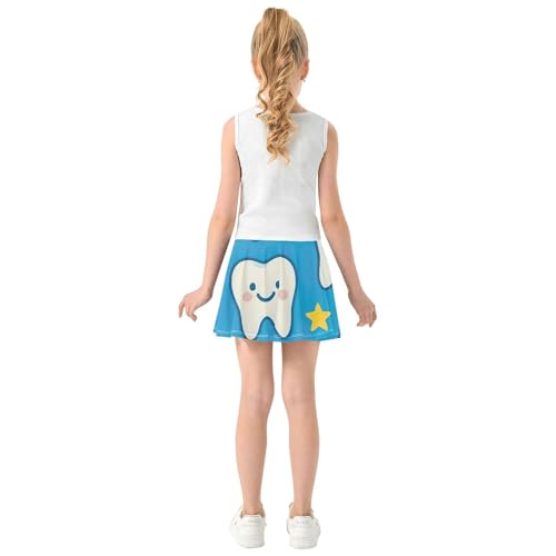 Joisal Cute Dentist Tooth Stars Blue Girls Skorts Athletic Shorts Tennis Skirts for Kids Running School Skirt 3t4
