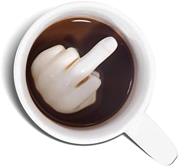 ZFBIRD Middle Finger Cup Ceramic Novelty Coffee Mug with 3D Funny Finger Inside for Christmas Birthday 350ml