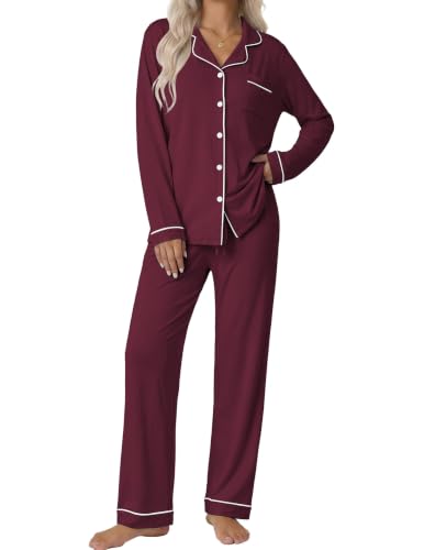 Image of Ekouaer Pajamas Womens Long Sleeve Sleepwear Button Down Loungewear Pjs Set