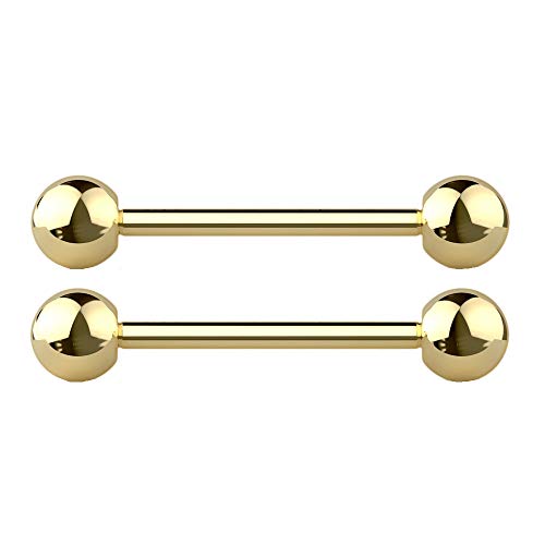 Pierced Owl - 14G G23 Implant Grade Solid Titanium PVD Plated Internally Threaded Nipple Barbells, Sold as a Pair