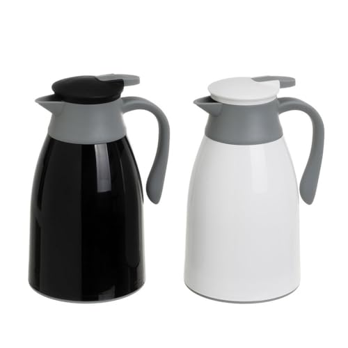 Set de 2 jarras termo con asa gris y dosificador de plástico y vidrio de 1 litro en blanco y negro