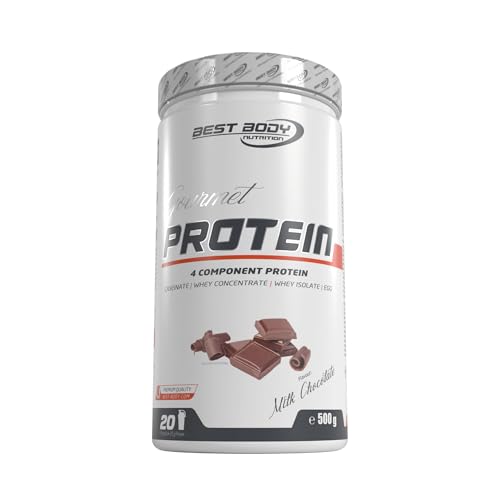 Best Body Nutrition Gourmet Premium Pro Protein Milk Chocolate 500g Dose, 4 Komponenten Eiweißpulver mit Caseinat, Whey, Isolat, Eiprotein – Mehrkomponenten Protein, cremiger Shake
