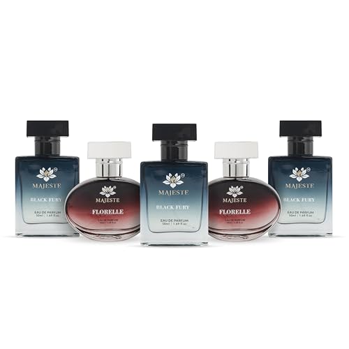 Image of Black Fury & Florelle by APS Majeste PACK for Men -Women, Best Of Men Perfume Combo - 5 x 50ml (3Black Fury &2 Florelle) | Long Lasting |Perfume For Women | Perfume for Men