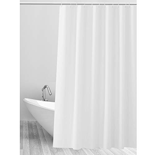 CLOFY Rideau de Douche Rideau de Douche Polyester Anti-moisissure Uni Grey Antibactérien Imperméable avec 12 Anneaux de Rideau de Douche 180 x 180 cm Blanc