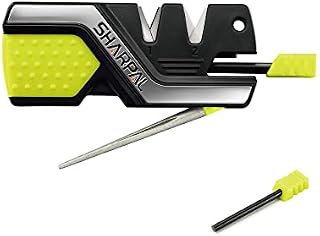 SHARPAL 101N-G Pocket Knife Sharpener with 2 Fire Starter ,Sharpen All Kinds Outdoor and Kitchen Knives, Serrated Blade, 3 Premium Sharpening Abrasives, Tungsten Carbide, Fine Ceramic and Diamond
