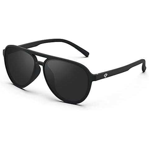 TOREGE Aviator Sunglasses For Men Women Polarized Sunglasses, Black Lightweight Sports Sun Glasses UV400 Protection For Cycling Running Fishing Boating Golf Driving TR75 (Matte Black&Gray Lens C1) Cover