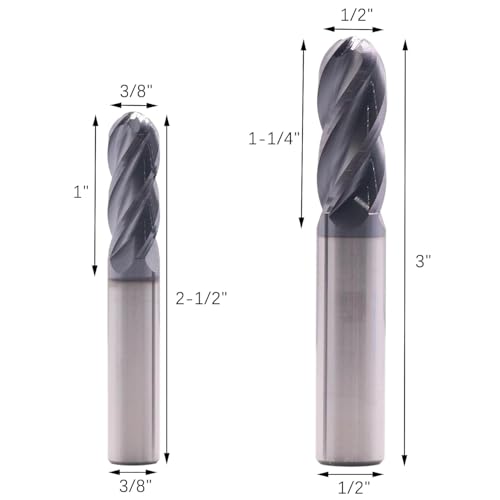 Image of BestParts High Performance 6Pcs Solid Carbide Ball Nose End Mills Set 1 /8 inch, 3 /16 inch, 1 /4 inch, 5 /16 inch, 3 /8 inch, 1 /2 inch - AlTiN Coated, 4 Flute, 30 Degree Helix, End Mill Bit Set, CNC Router Bit