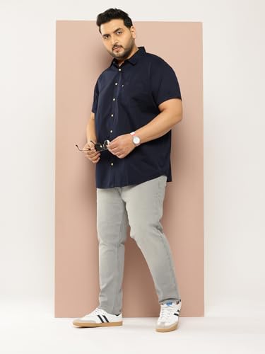 Image of Thomas Scott Men's Premium Slim Fit Casual Shirt | 100% Cotton Twill | Short Sleeves | Spread Collar | Solid Smart Casual Shirt for Men