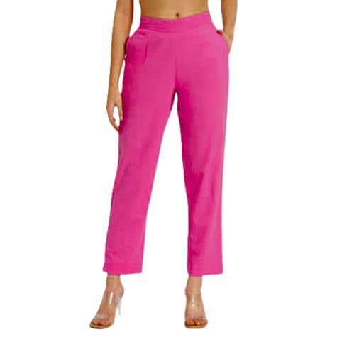 Image of Aarav Fabric Women's 100% Cotton Casual Pant | Ankle Length Regular fit Cotton Trouser | Straight Fit Formal Pants for Kurti, Office, Casual and Daily Outdoor Lifestyle