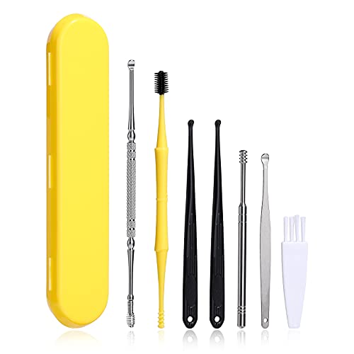 JPNK 7 Pcs Ear Pick Earwax Removal Kit, Ear Cleansing Tool Set, Portable Soothing & Anti-Itch Earwax Cleaner Tool with Cleaning Brush and Storage Box