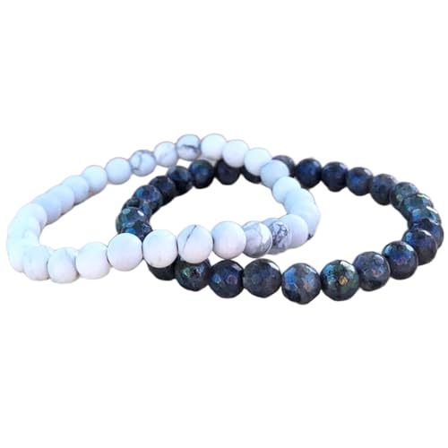 Bracelet couple extensible pour amour à distance en perles de howlite 8mm