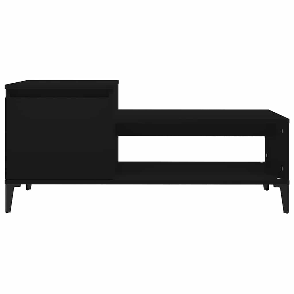 Mesa de centro negra 100 x 50 x 45 cm de madera con espacio de almacenamiento y estante para salón, sofá