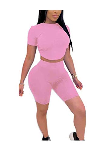 Conjunto feminino de calça curta com detalhe de cadarço e colado ao corpo da HEFASDM, rosa, Large