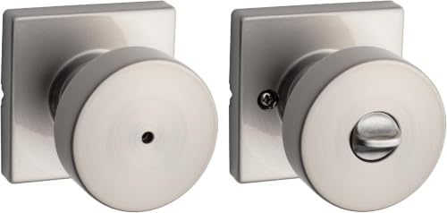 Image of Kwikset Pismo Interior Privacy Door Knob with Lock, Door Handle for Bathroom and Bedroom, Satin Nickel Keyless Turn Lock Doorknob, with Microban Protection (Pack of 10)