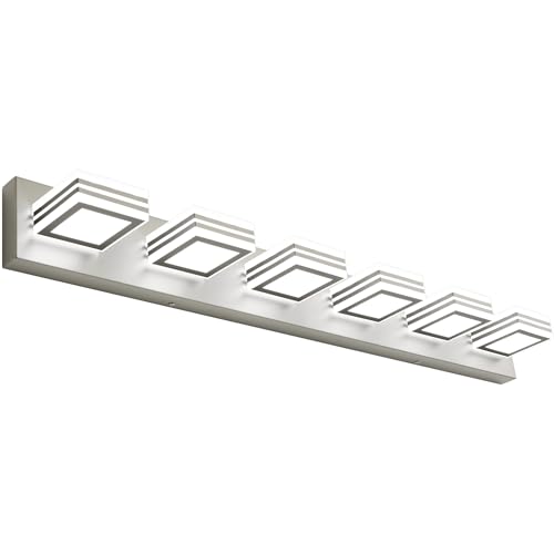 Image of SOLFART Modern LED Vanity Lights Fixtures: 6 Lights Acrylic LED Brushed Nickel Vanity Lights for Bathroom 39inch 5CCT