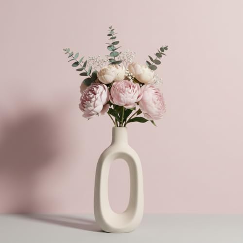Image of PUREZENTO 'Kieko Vase' White Ceramic Vase 6 Inch (Pack of 1) | White Decorative Vase for Dried Flowers & Pampas Grass | Vases for Centerpiece Modern Home Decor, Living Room, Office Decor & Gifting