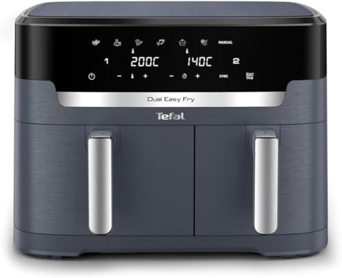 Tefal Dual Easy Fry XXL Doppelkammer-Heißluftfritteuse, 11 Liter Fassungsvermögen, 6,5 L Schublade und 4,5 L Schublade, ohne zusätzliches Fett, 7 Programme, spülmaschinengeeignet, grau, EY942BE0 Tefal Dual Easy Fry XXL Doppelkammer-Heißluftfritteuse, 11 Liter Fassungsvermögen, 6,5 L Schublade und 4,5 L Schublade, ohne zusätzliches Fett, 7 Programme, spülmaschinengeeignet, grau, EY942BE0