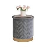 Bonlife Round Ottoman with Storage Pouffe, Folding Foot Stool with Lid,Velvet Vanity Stool for Living Room,Bedroom,Entryway,Grey,37.5x37.5x42.5cm