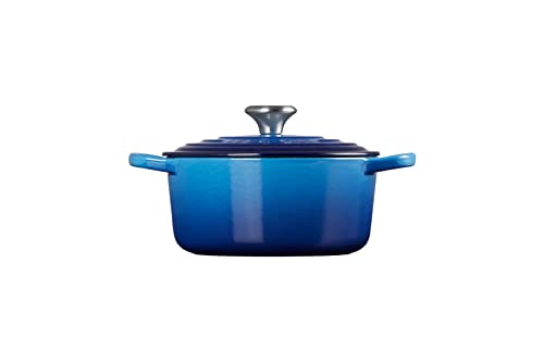 Image of Le Creuset Signature Enamelled Cast Iron Round Casserole Dish With Lid, 18 cm, 1.8 Litre, Azure, 21177182202430
