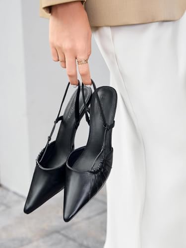 Coutgo Womens Slingback Kitten Heels Closed Pointed Toe Pumps D'Orsay Wedding Party Dress Shoes2