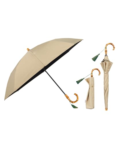 【2026】最強の日傘 UVO(ウーボ) 2段折 無地タッセル ミニ サンドベージュ(限定色) ≪遮熱/遮光率100%/UVカット率100%/UPF50＋/晴雨兼用≫ 折りたたみ傘 レディース バンブー Wpc おしゃれ 可愛い UV102TSL02F26