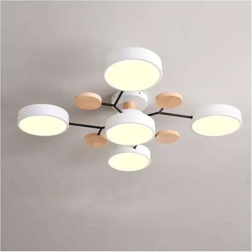 Ceiling Light, Modern Semi Flush Mount Ceiling Light,Nordic Wood Ceiling Light with Acrylic LED Shade,Acrylic, for Bedroom, Living Room, Kitchen, Dining Room, Office (WHITE-3 color light,5 HEADS)
