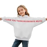 Sudadera con capucha para niñas con texto en inglés 'I love you this much let', para niños, divertidas, holgadas, para el día de San Valentín, deportes, escuela, ropa preparada, 3-14 años, A4 blanco