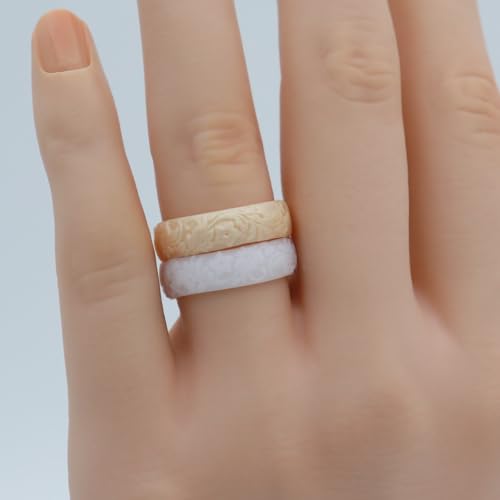 Zollen Women's Silicone Wedding Bands Set of 4/7 - Stackable Silicone Wedding Bands - Innovative Branches and Leaves Floral Collection4