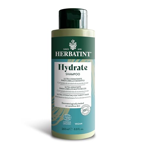 Herbatint Hydrate Shampoo Ultra Hidratante - 260 ml | Champú Orgánico ideal para Cabello Sediento, Seco y Deshidratado | Fórmula Exclusiva, 97% ingredientes de origen natural, Cosmos Organic, Vegano