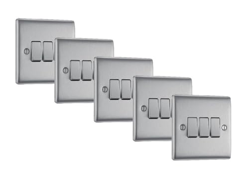 Lot de 5 interrupteurs 3 boutons 2 voies BG Nexus en acier brossé 20A pour installation électrique