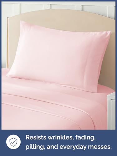 Image of Kids Twin Size Bed Sheet Set - 3 Piece Kids Loft Bed Sheets - Solid Pink Themed Bedding - Soft, Cute and Cozy - Breathable and Machine Washable - Bedding for Boys, Girls, Teens & Toddlers - Oeko-Tex