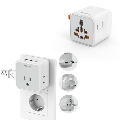 TESSAN Universal Travel Adapter (Type C G A I) Small Worldwide Plug Adaptor and All European UK Travel Plug Adapter Kit, International Detachable Converter Type C/G/E/F EU Ireland Power Adap