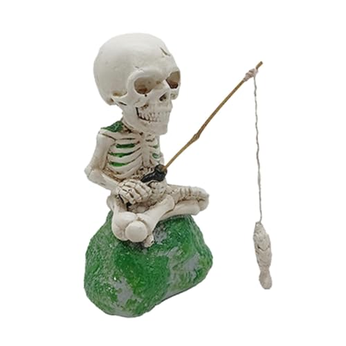 Ioensy Statue Décorative de Squelette de Pêcheur, Figurine en Résine, Sculpture de Jardin, Ornement D'aquarium, Design Compact, Idéale pour Offrir et Déc,...