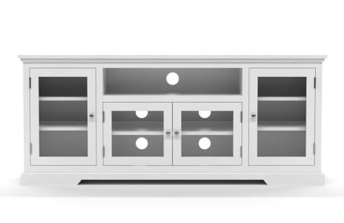 Image of Sheesham Solid Wood TV Cabinet for Living Room | Handcrafted Wooden TV Unit with Storage | Elegant Entertainment Stand for Modern Homes (Glass Tv Cabinet, White)