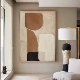 Peinture scandinave marron beige noir grand format sans cadre