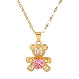 Wendalern Collar De Oso Rosa Con Circonio Cúbico - Colgante De Corazón De Cristal Y Animal Lindo - Cadena Fina De Oro Para Mujeres, Niñas Y Niños