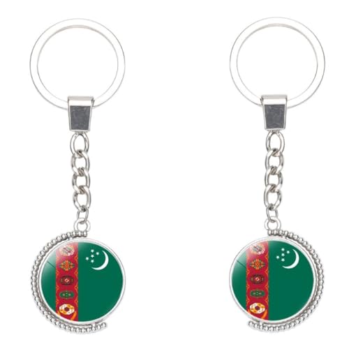 Porte-Clés Drapeau Du Turkménistan Double Face Rotatif Rond En Verre Avec Pendentif – 2 Porte-Clés De Voiture Drapeau Du Turkménistan, Porte-Clés Drapeau Patriotique Du Turkménistan, Blanc, 99