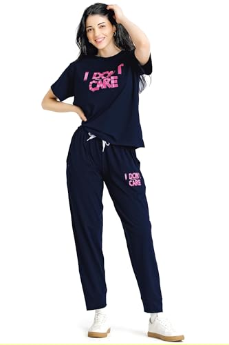 Image of ZEYO Night Suit for Womens Typography Printed Cotton Night Dress of Top and Joggers