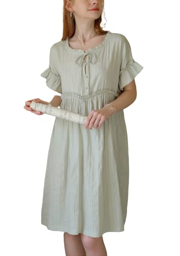 Chemise de nuit courte pour femme en coton vert taille M