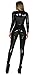 Women's Metallic One Piece PU Leather Cat Suit Stretch Romper Punk Rock Clubwear Long Sleeve Bodysuit Black US Size-XXXL